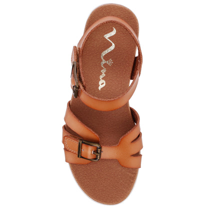 Nina Shoes Girls Lacey Tan Adjustable Strap Sandals
