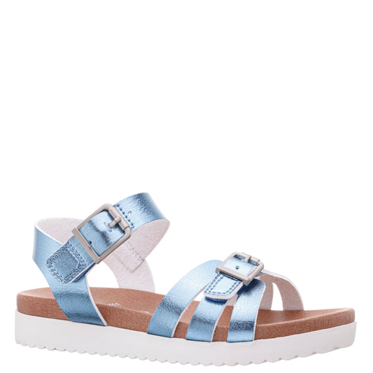Nina Shoes Girls Lacey Blue Metallic Adjustable strap Sandals