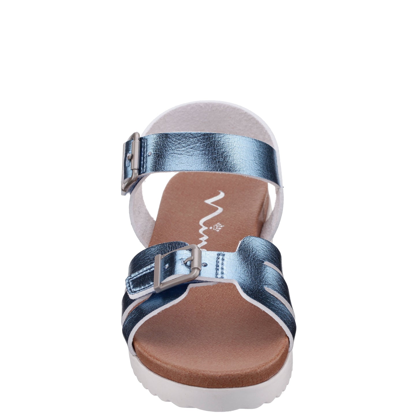 Nina Shoes Girls Lacey Blue Metallic Adjustable strap Sandals