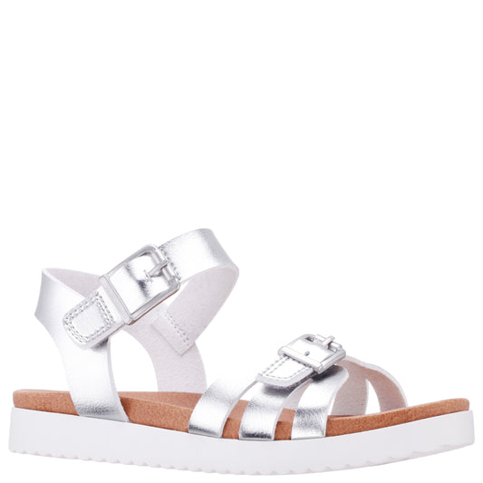Nina Shoes Girls Lacey Silver Metallic Adjustable strap Sandals