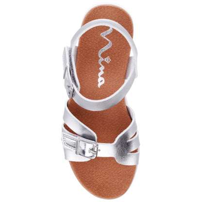 Nina Shoes Girls Lacey Silver Metallic Adjustable strap Sandals