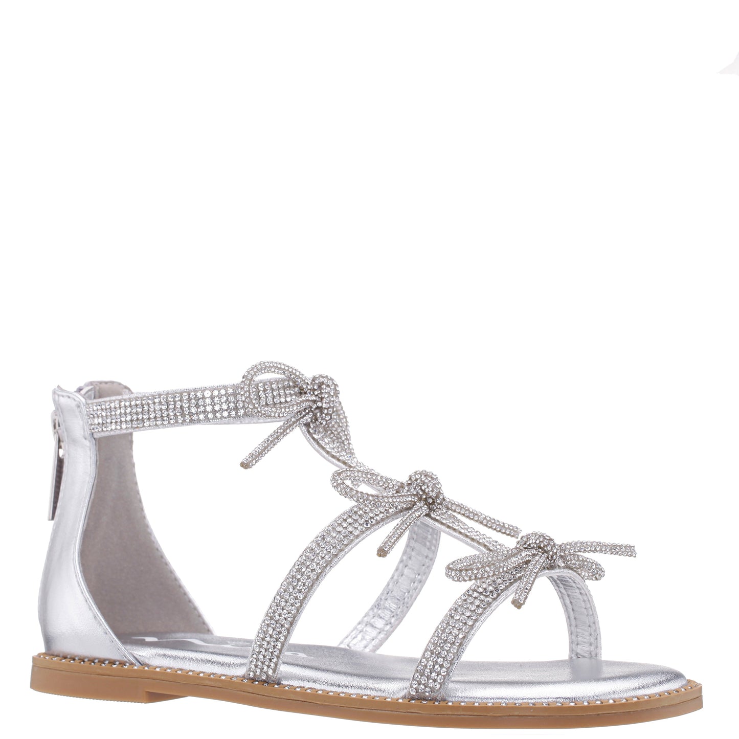 Nina Shoes Girls Solace Silver rhinestone sandal with bows