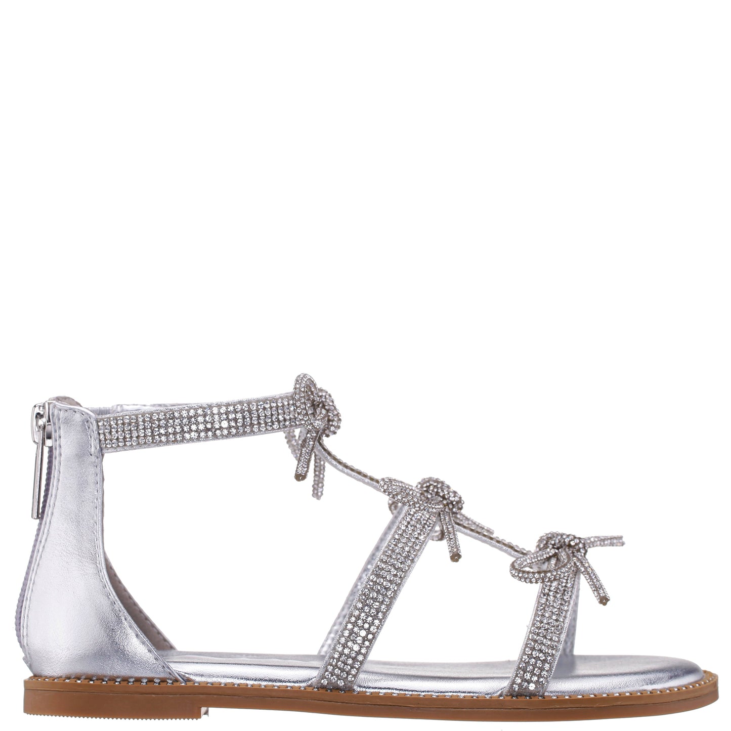 Nina Shoes Girls Solace Silver rhinestone sandal with bows