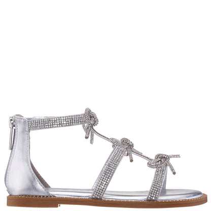 Nina Shoes Girls Solace Silver rhinestone sandal with bows