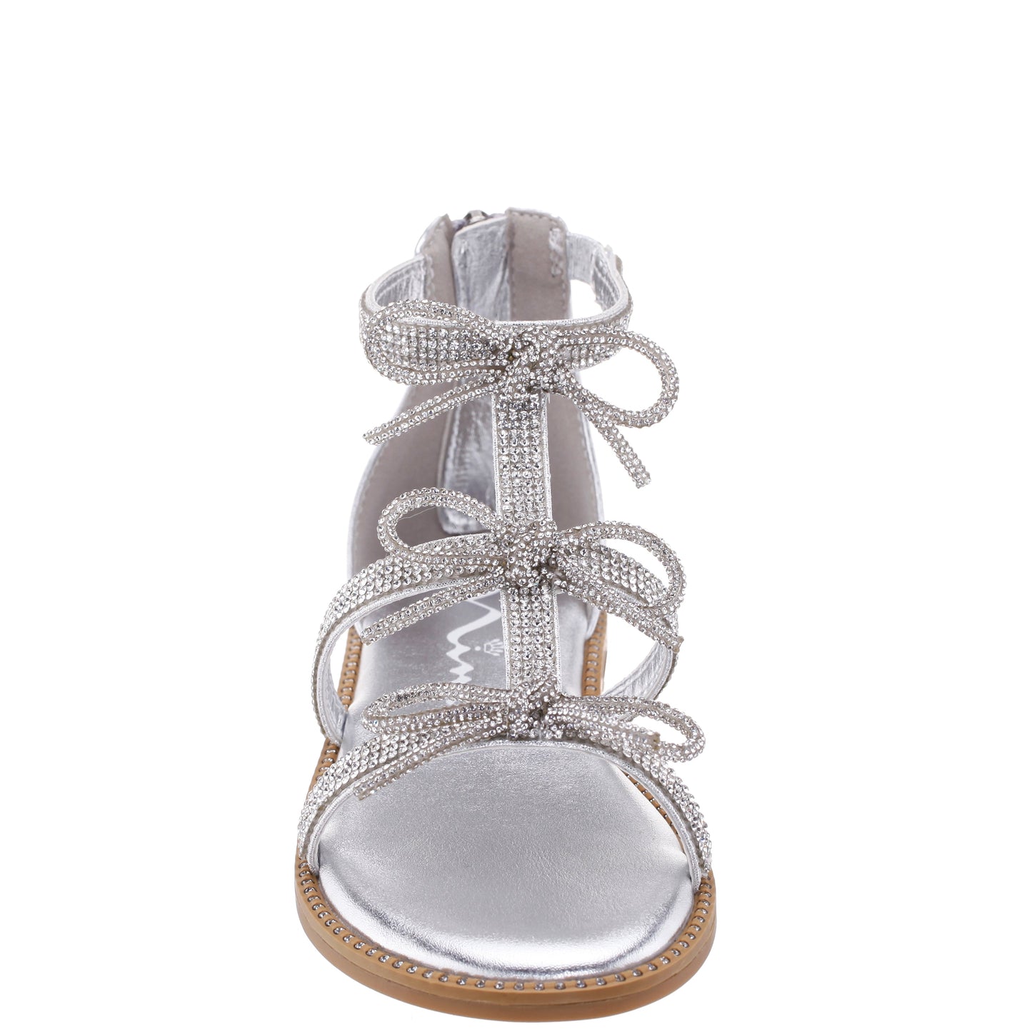 Nina Shoes Girls Solace Silver rhinestone sandal with bows