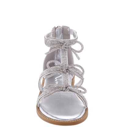 Nina Shoes Girls Solace Silver rhinestone sandal with bows