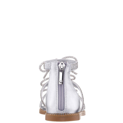 Nina Shoes Girls Solace Silver rhinestone sandal with bows