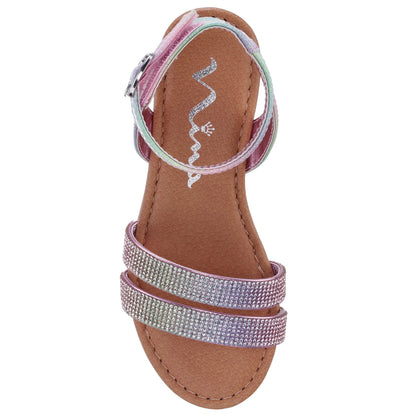 Nina Shoes Girls Cameena Pastel Metallic Rhinestone Sandals