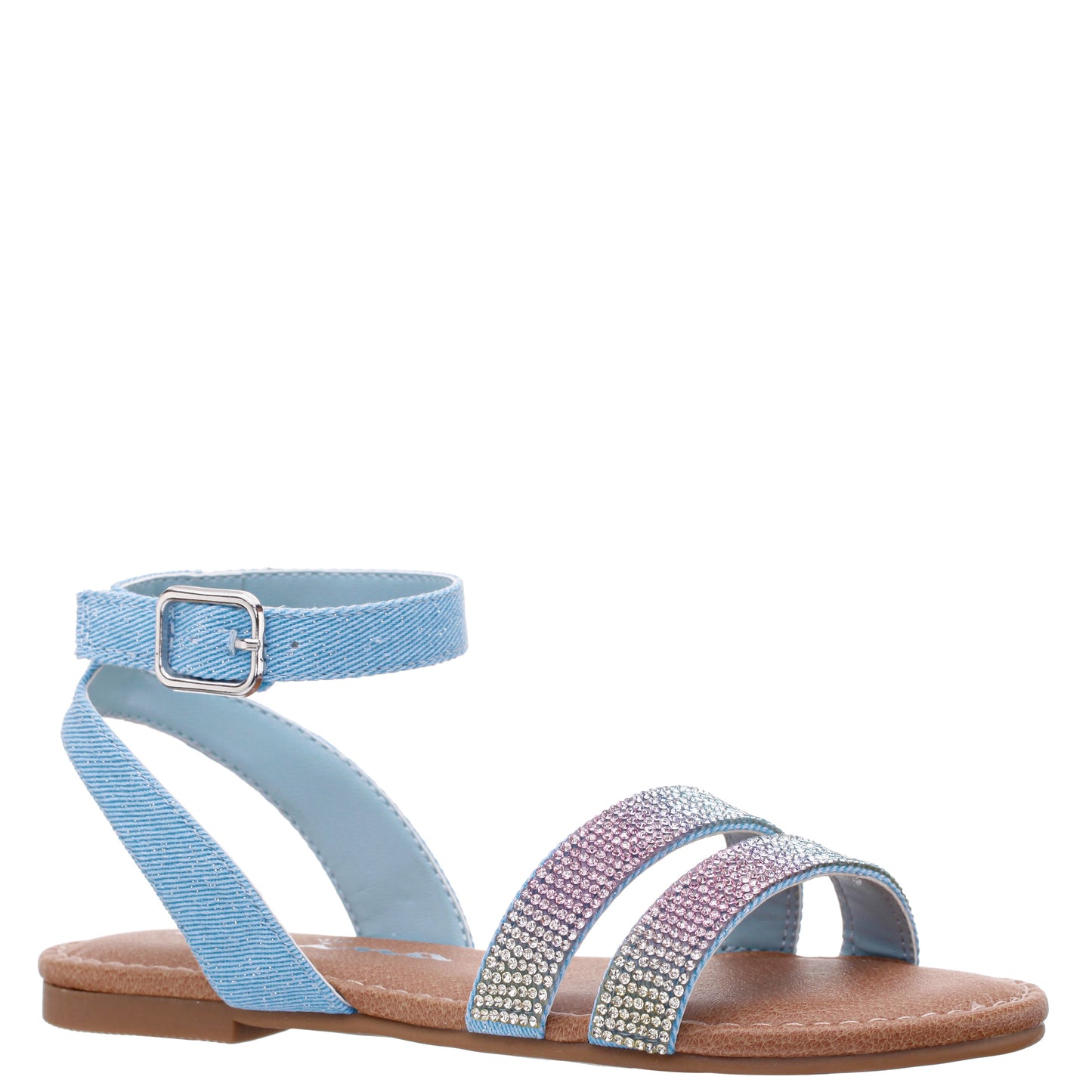 Nina Shoes Girls Cameena Blue Denim Rhinestone Sandal