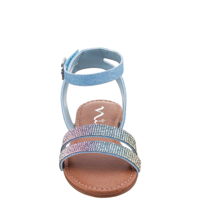Nina Shoes Girls Cameena Blue Denim Rhinestone Sandal