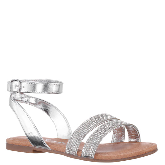 Nina Shoes Girls Cameena Silver Metallic Rhinestone Sandals