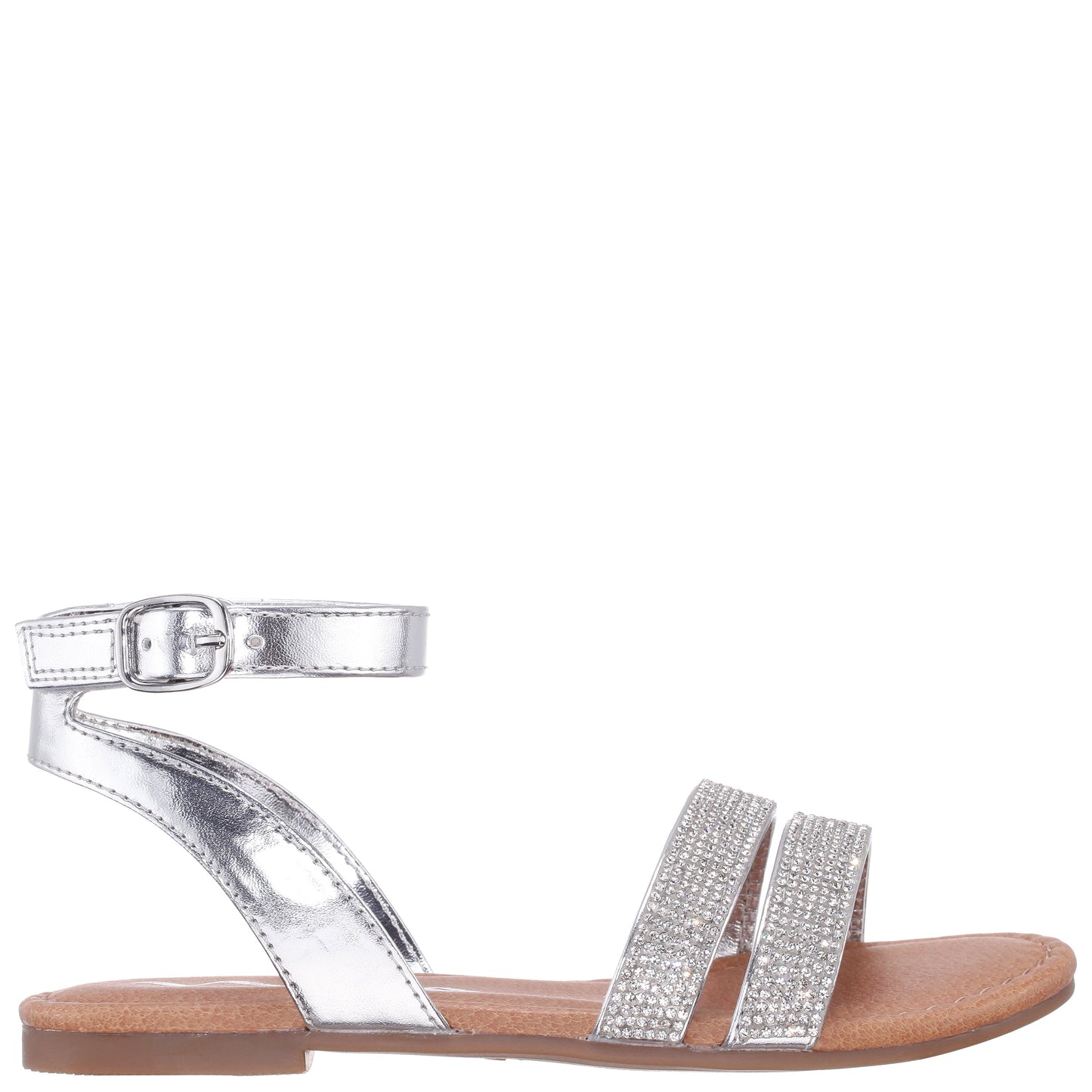 Nina Shoes Girls Cameena Silver Metallic Rhinestone Sandals