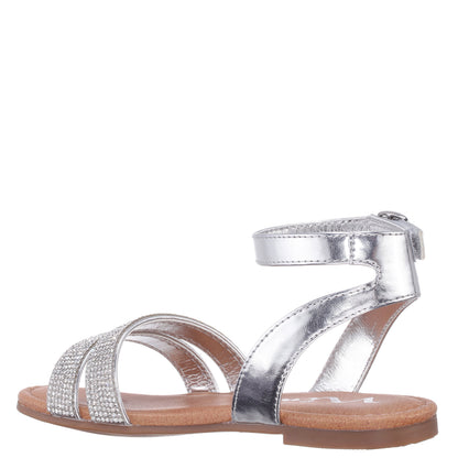 Nina Shoes Girls Cameena Silver Metallic Rhinestone Sandals