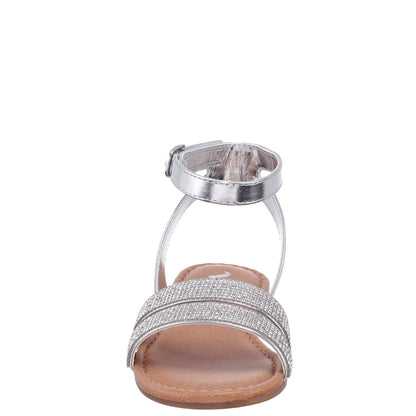 Nina Shoes Girls Cameena Silver Metallic Rhinestone Sandals