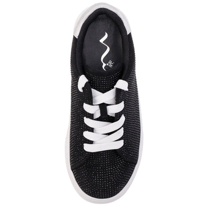 Nina Shoes Girls Gigee Black Rhinestone Low Top Sneaker
