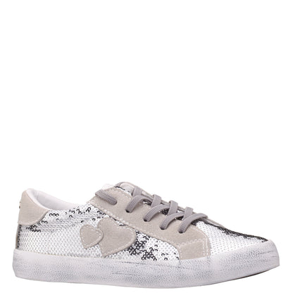 Nina Shoes Girls Madelina Silver Sequin Lace Up Sneakers