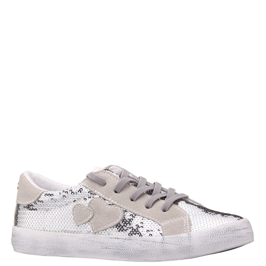 Nina Shoes Girls Madelina Silver Sequin Lace Up Sneakers
