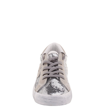 Nina Shoes Girls Madelina Silver Sequin Lace Up Sneakers