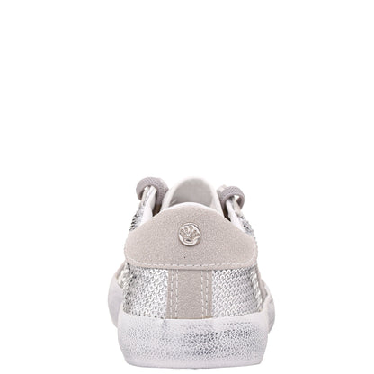 Nina Shoes Girls Madelina Silver Sequin Lace Up Sneakers