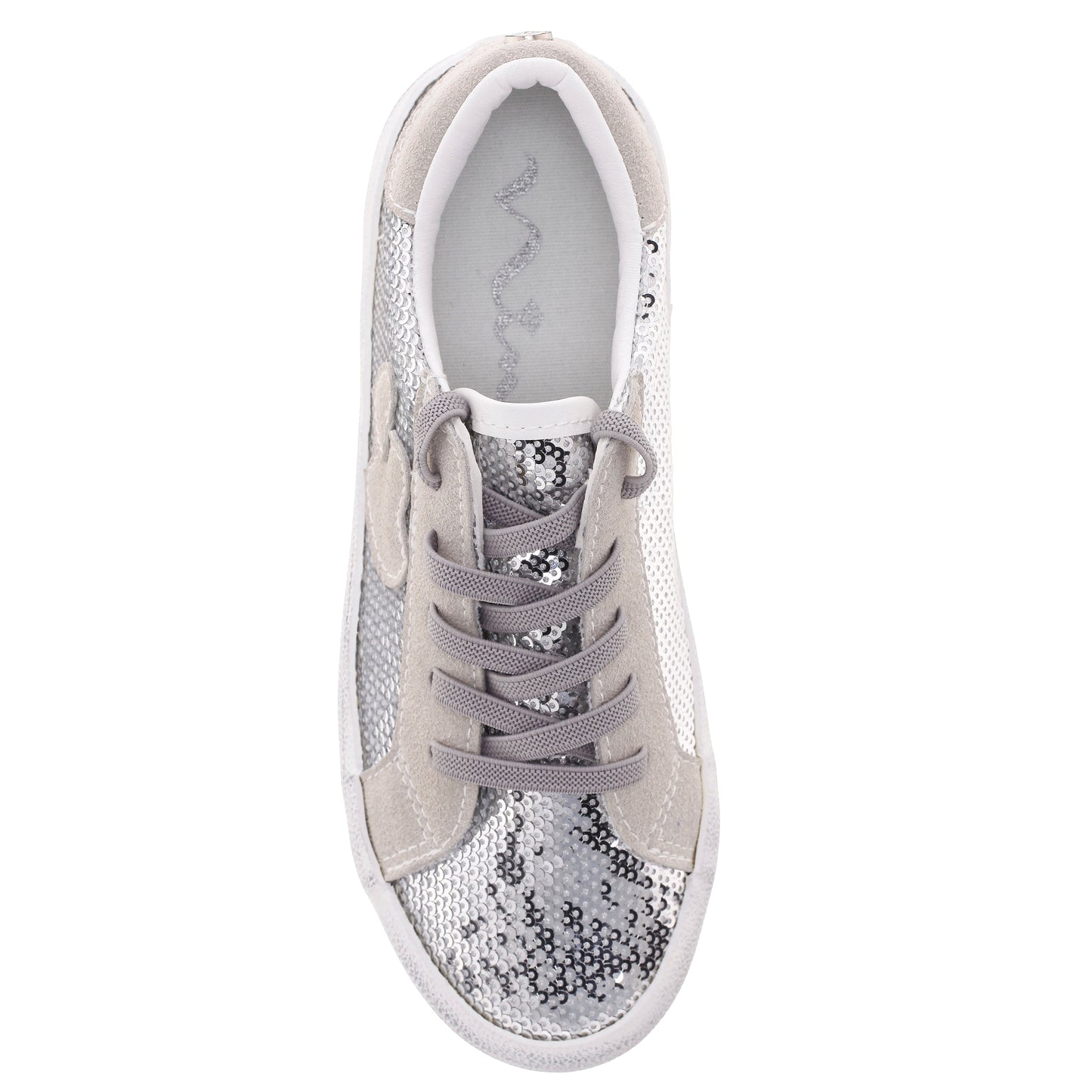 Nina Shoes Girls Madelina Silver Sequin Lace Up Sneakers