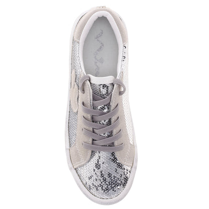 Nina Shoes Girls Madelina Silver Sequin Lace Up Sneakers