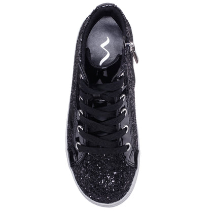Nina Shoes Girls Cass Black Glitter High Top Sneakers