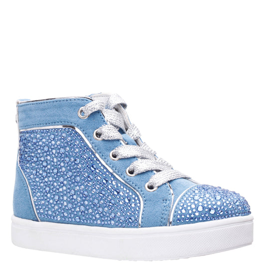 Nina Shoes Girls Cossette Blue Rhinestone High Top Sneakers