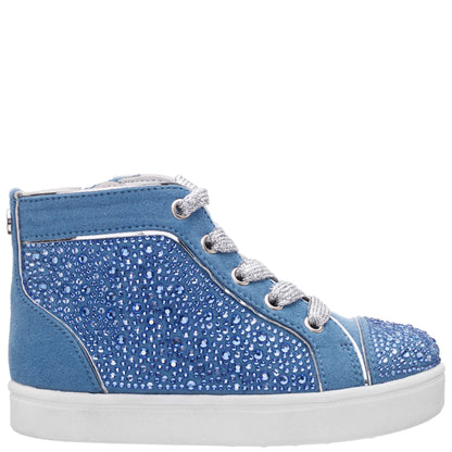 Nina Shoes Girls Cossette Blue Rhinestone High Top Sneakers