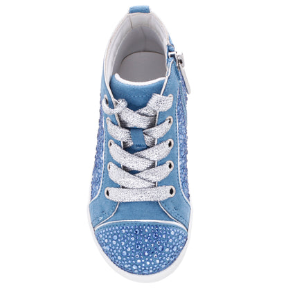 Nina Shoes Girls Cossette Blue Rhinestone High Top Sneakers