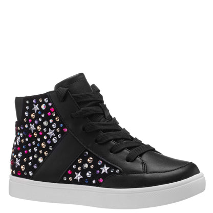 Nina Shoes Girls Kala Black Studded High Top Side Zip Sneakers