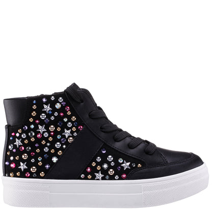 Nina Shoes Girls Kala Black Studded High Top Side Zip Sneakers