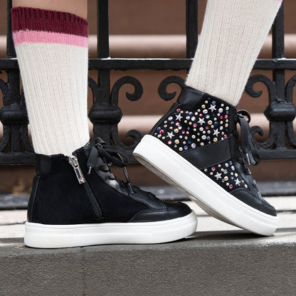 Nina Shoes Girls Kala Black Studded High Top Side Zip Sneakers
