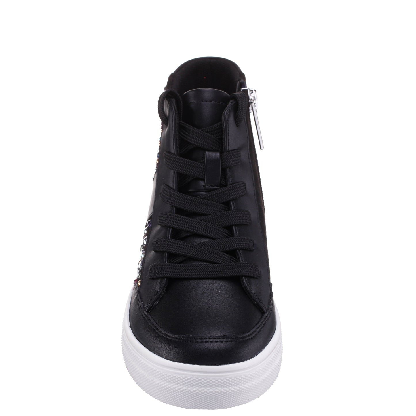 Nina Shoes Girls Kala Black Studded High Top Side Zip Sneakers