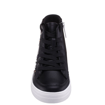 Nina Shoes Girls Kala Black Studded High Top Side Zip Sneakers