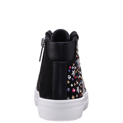 Nina Shoes Girls Kala Black Studded High Top Side Zip Sneakers