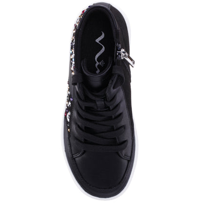 Nina Shoes Girls Kala Black Studded High Top Side Zip Sneakers
