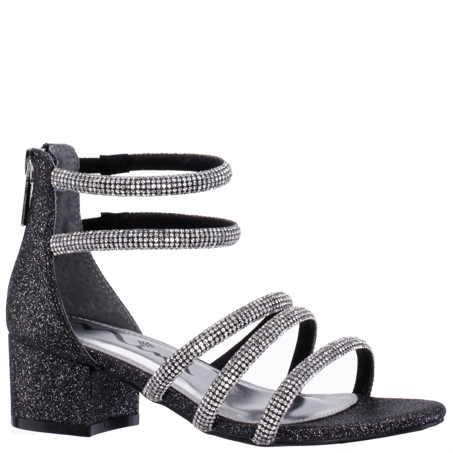 Nina Shoes Girls Sparklar Black Glitter Rhinestone Dress Sandals