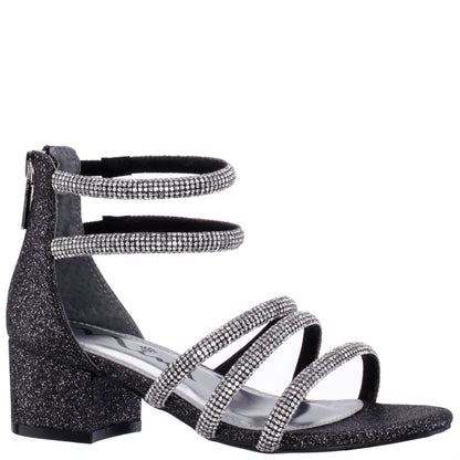 Nina Shoes Girls Sparklar Black Glitter Rhinestone Dress Sandals