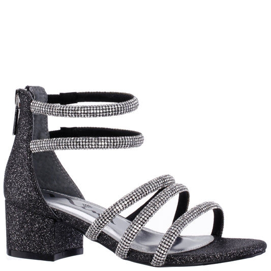 Nina Shoes Girls Sparklar Black Glitter Rhinestone Dress Sandals