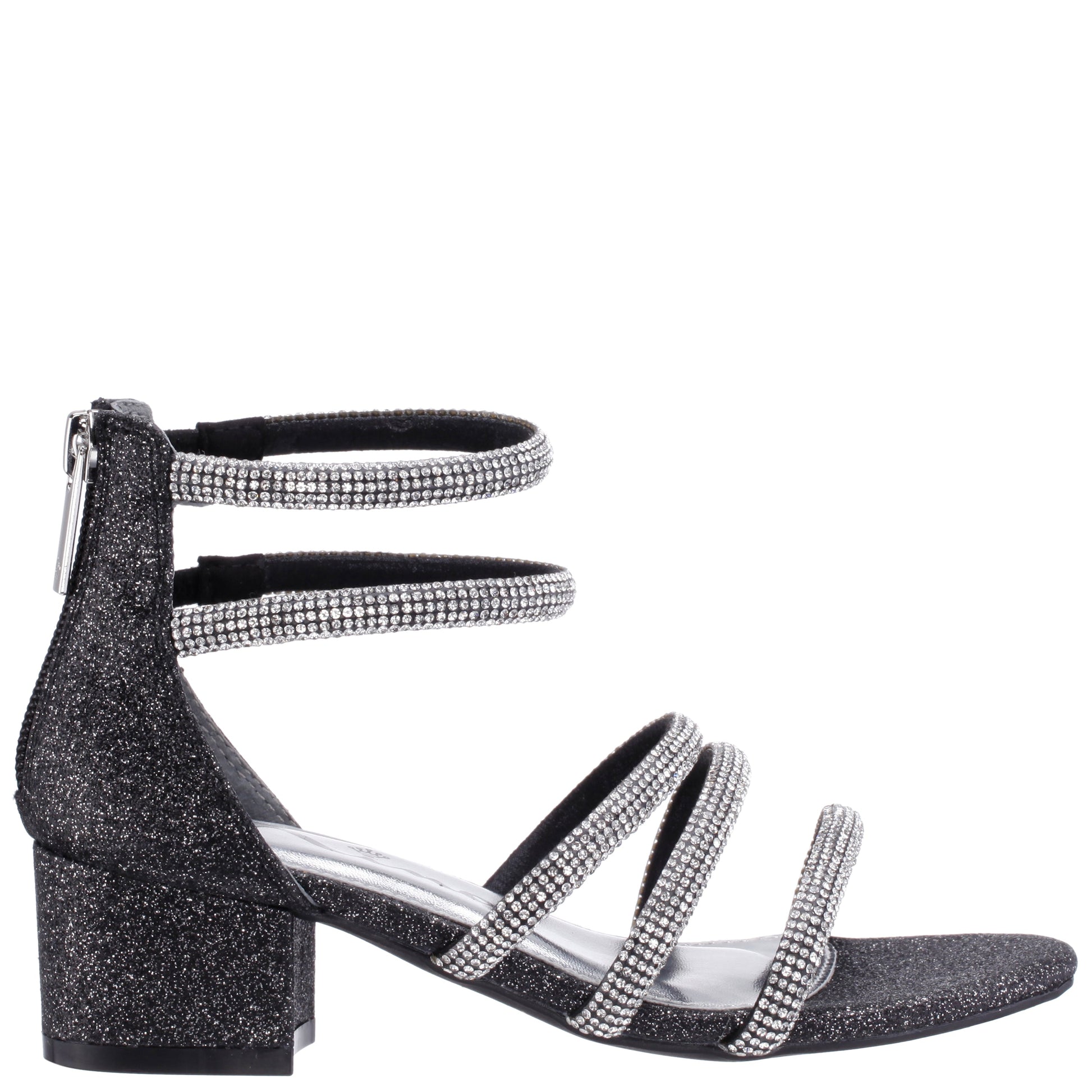 Nina Shoes Girls Sparklar Black Glitter Rhinestone Dress Sandals