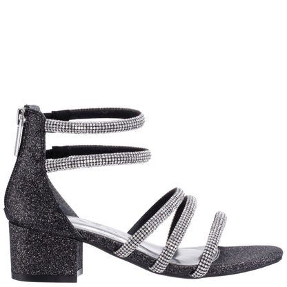 Nina Shoes Girls Sparklar Black Glitter Rhinestone Dress Sandals