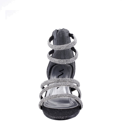 Nina Shoes Girls Sparklar Black Glitter Rhinestone Dress Sandals