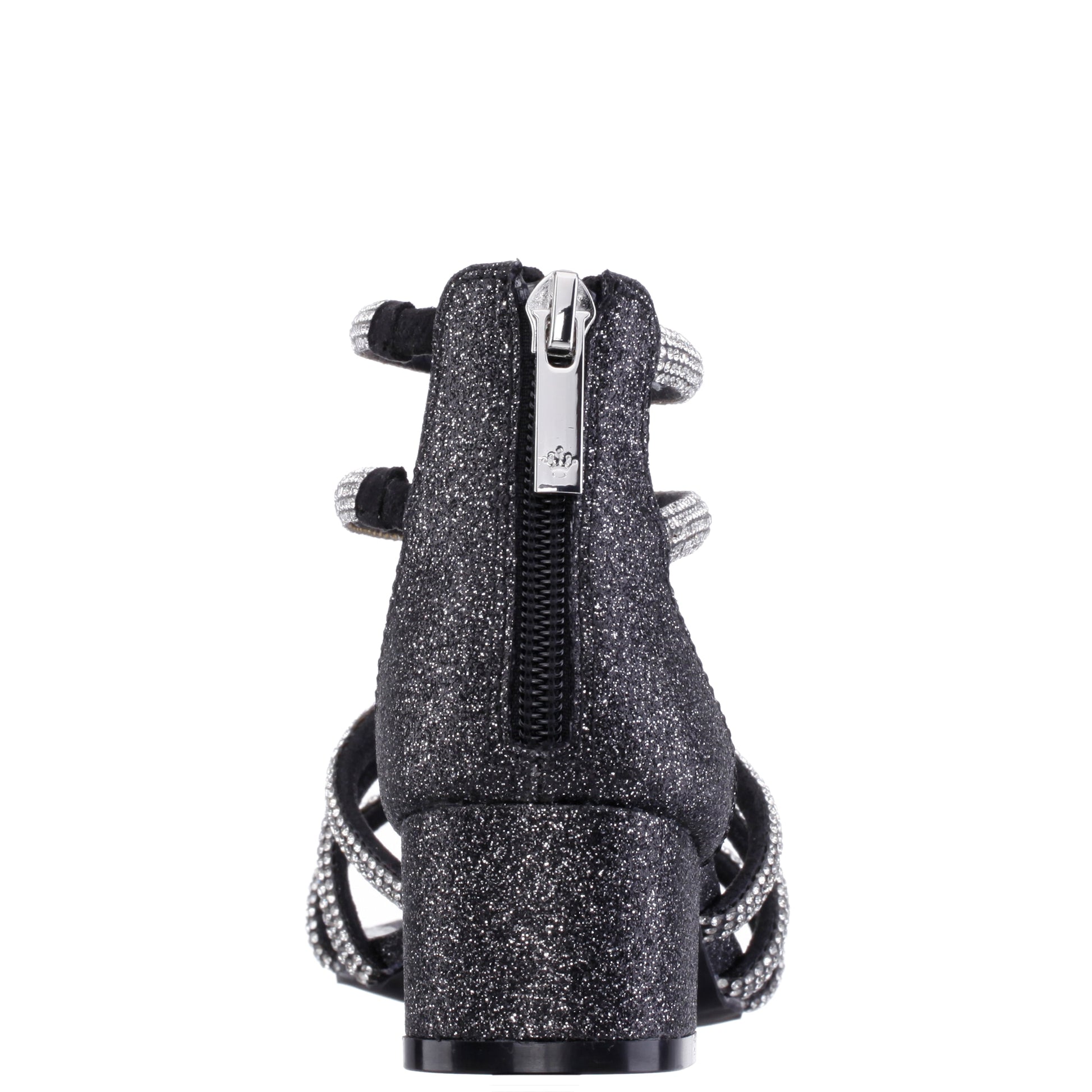 Nina Shoes Girls Sparklar Black Glitter Rhinestone Dress Sandals