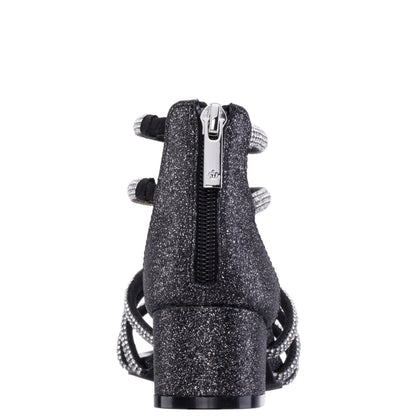 Nina Shoes Girls Sparklar Black Glitter Rhinestone Dress Sandals