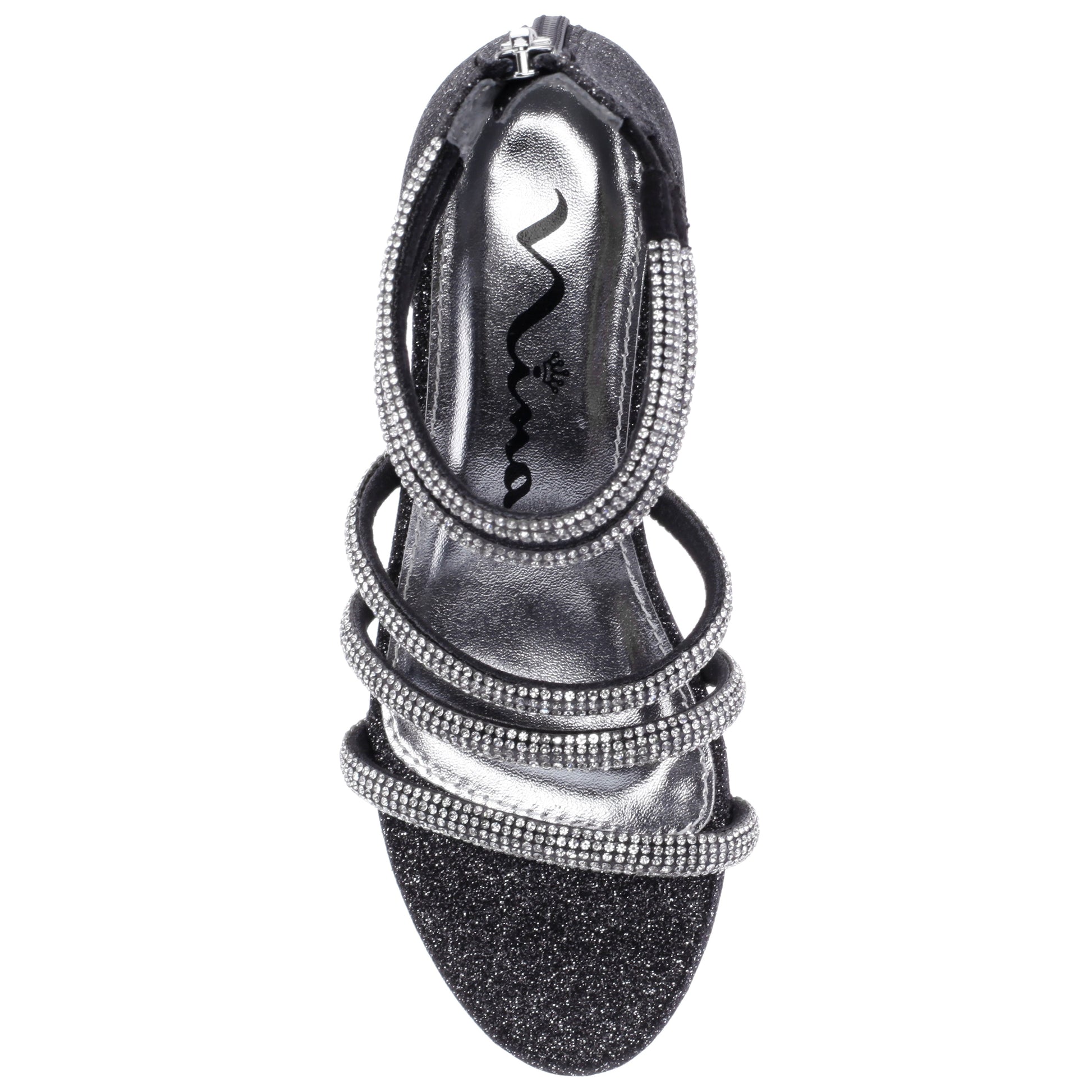 Nina Shoes Girls Sparklar Black Glitter Rhinestone Dress Sandals