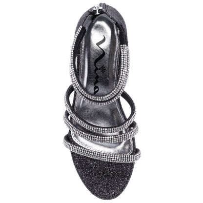 Nina Shoes Girls Sparklar Black Glitter Rhinestone Dress Sandals
