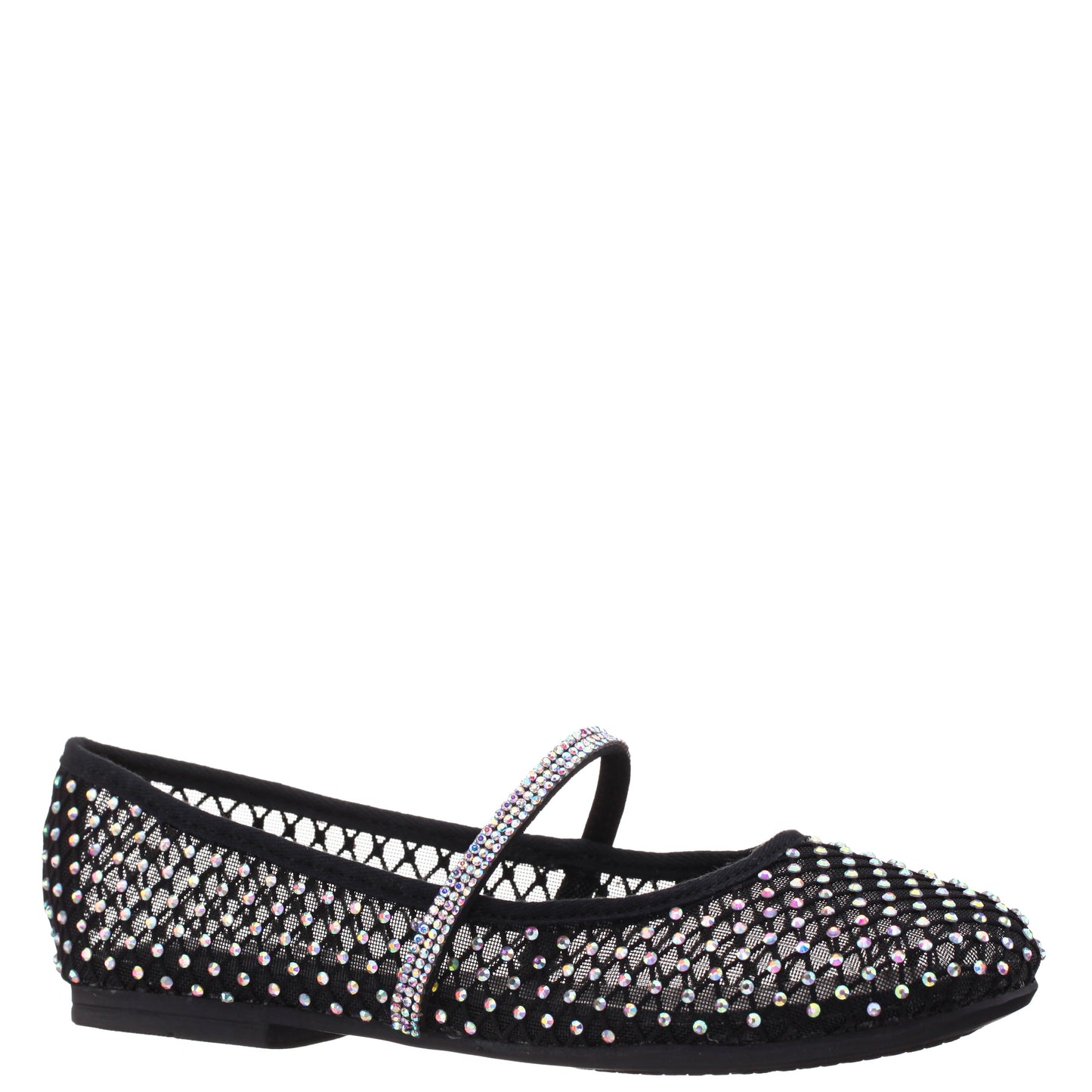 Nina Shoes Girls Jessa Black Rhinestone Mesh Ballet Flats