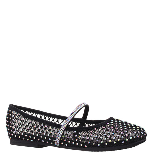 Nina Shoes Girls Jessa Black Rhinestone Mesh Ballet Flats