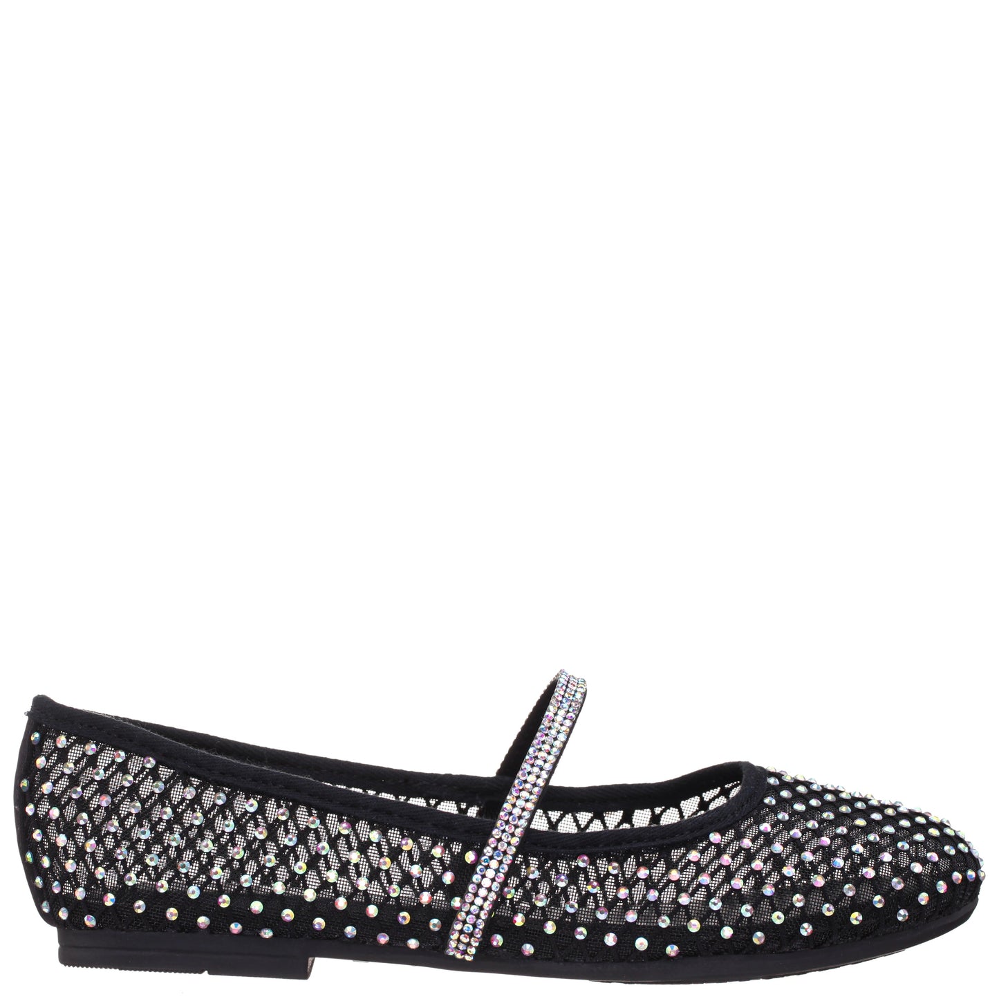 Nina Shoes Girls Jessa Black Rhinestone Mesh Ballet Flats