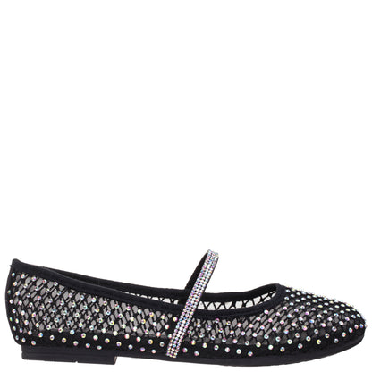 Nina Shoes Girls Jessa Black Rhinestone Mesh Ballet Flats